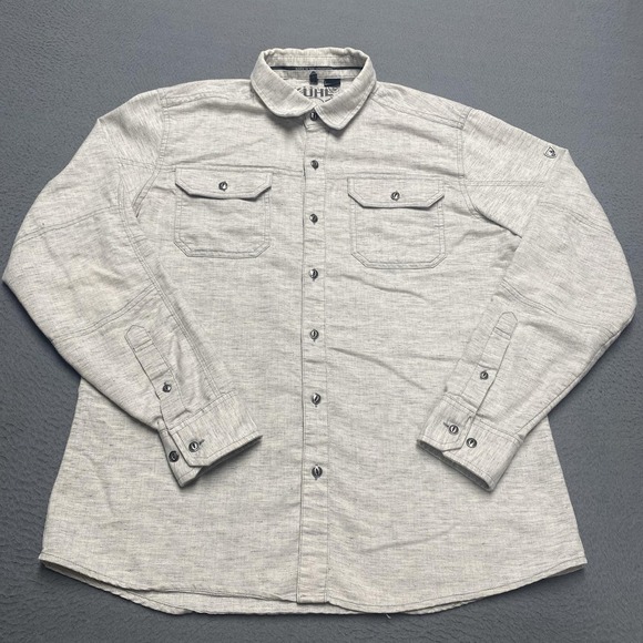 Kuhl Other - Kuhl Shirt Mens Medium Gray Herringbone Long Sleeve Button Up Pockets Casual